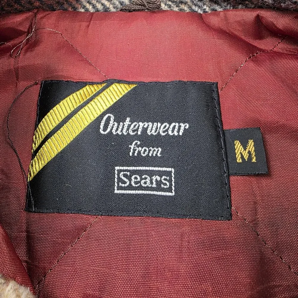 Vintage Sears Jacket Mens Medium Brown Plaid Flannel Quilted Lined Workwear 70s - Picture 2 of 16